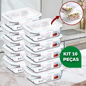 [ÚLTIMAS UNIDADES] Kit Potes de Vidro Hermético Retangular 10 Unidades