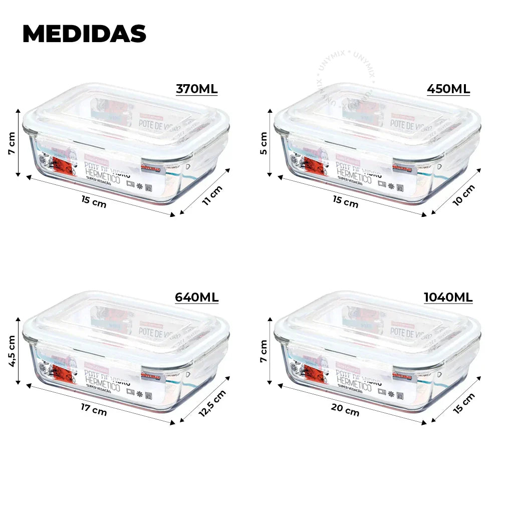 [ÚLTIMAS UNIDADES] Kit Potes de Vidro Hermético Retangular 10 Unidades