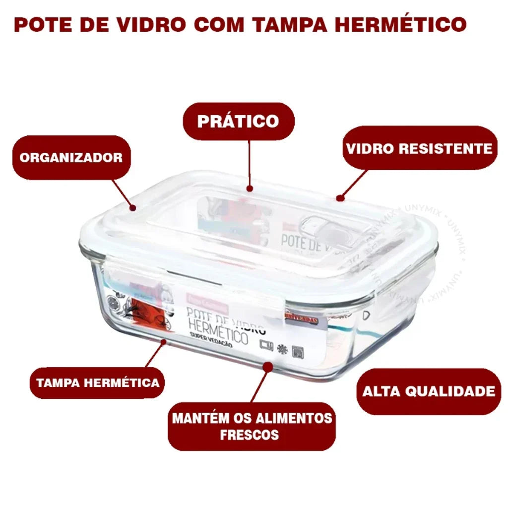 [ÚLTIMAS UNIDADES] Kit Potes de Vidro Hermético Retangular 10 Unidades