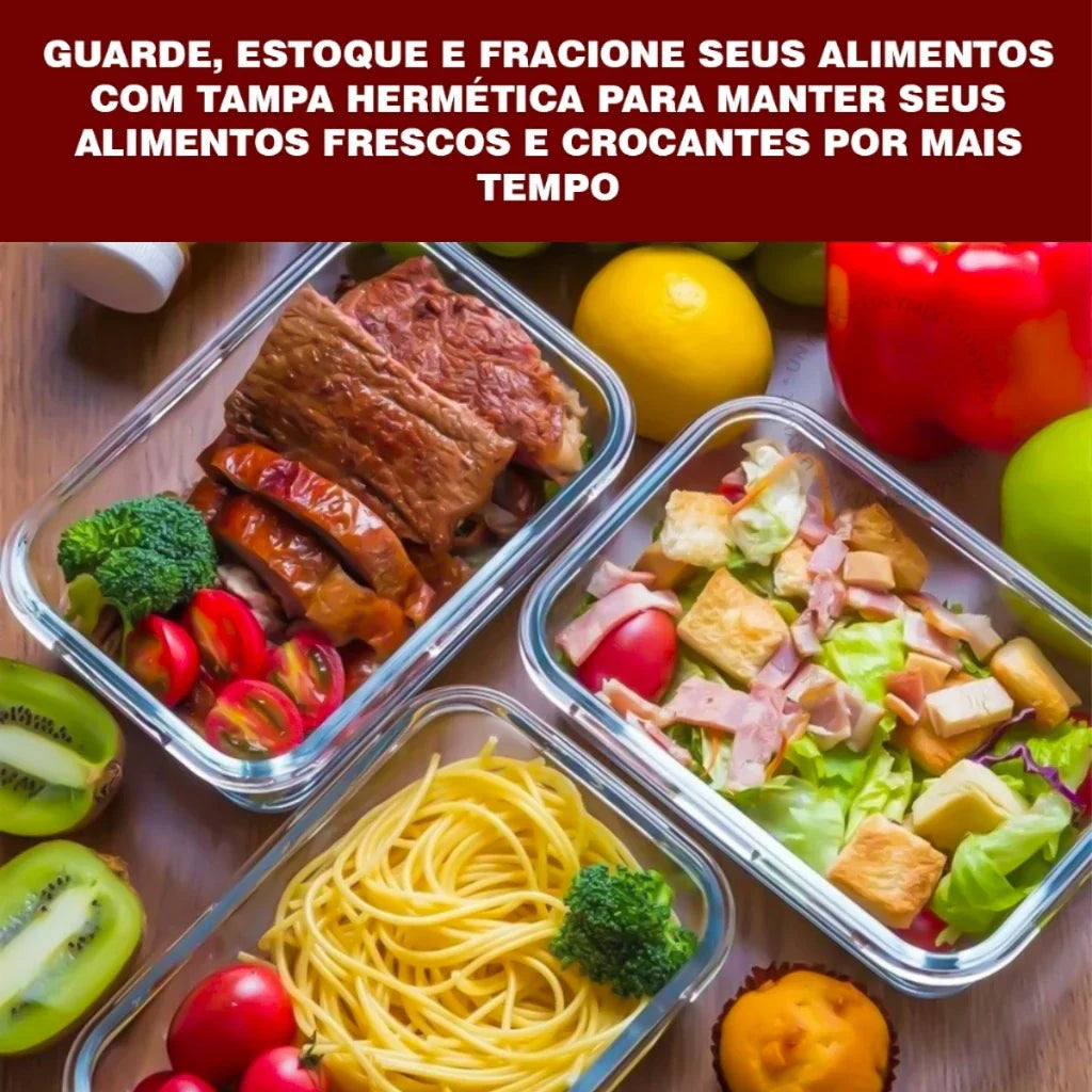 [ÚLTIMAS UNIDADES] Kit Potes de Vidro Hermético Retangular 10 Unidades